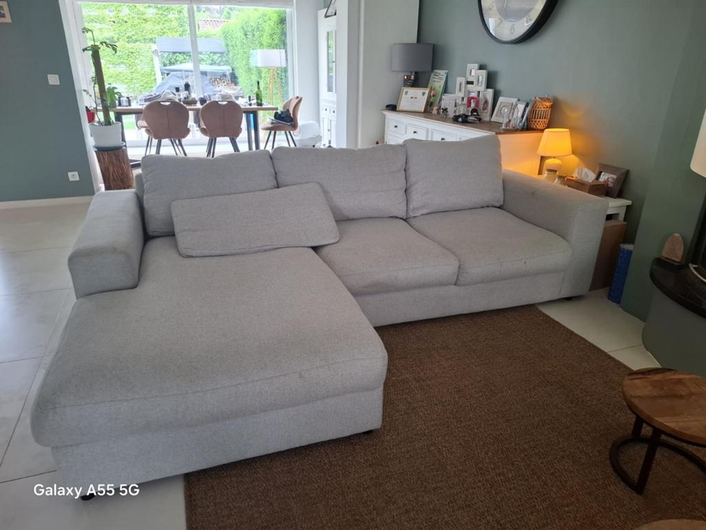 Leuke 3-zits grijze stoffen bank met lounge., Ophalen, Stof
