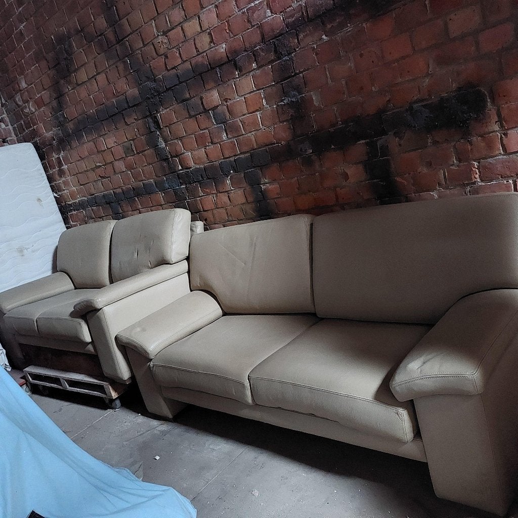 ledere salon twee en driezit , worden ook apart verkocht, Ophalen, Gebruikt, 150 tot 200 cm, Rechte bank