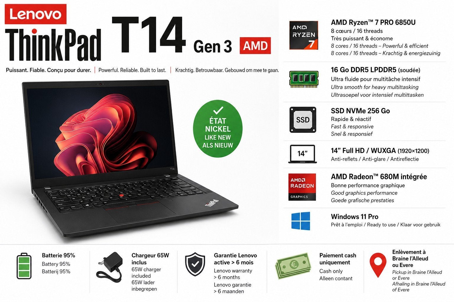 Lenovo ThinkPad T14 gen3 (AMD Ryzen 7), Computers en Software, Overige Computers en Software, Ophalen