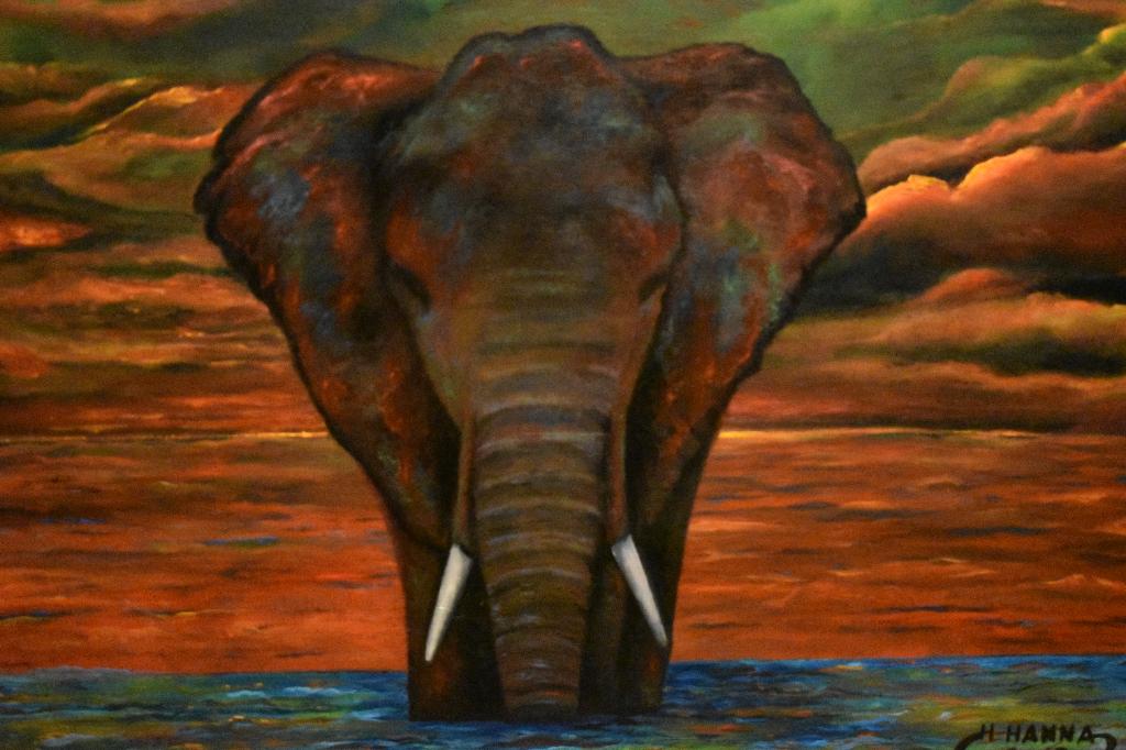 Olifantschildering, origineel/uniek geeft Joky Kamo, Antiek en Kunst, Kunst | Schilderijen | Modern, Ophalen
