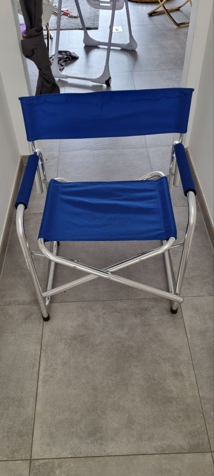 Chaise de camping pliante bleue en aluminium – Très bon état, Ophalen, Gebruikt, Campingstoel