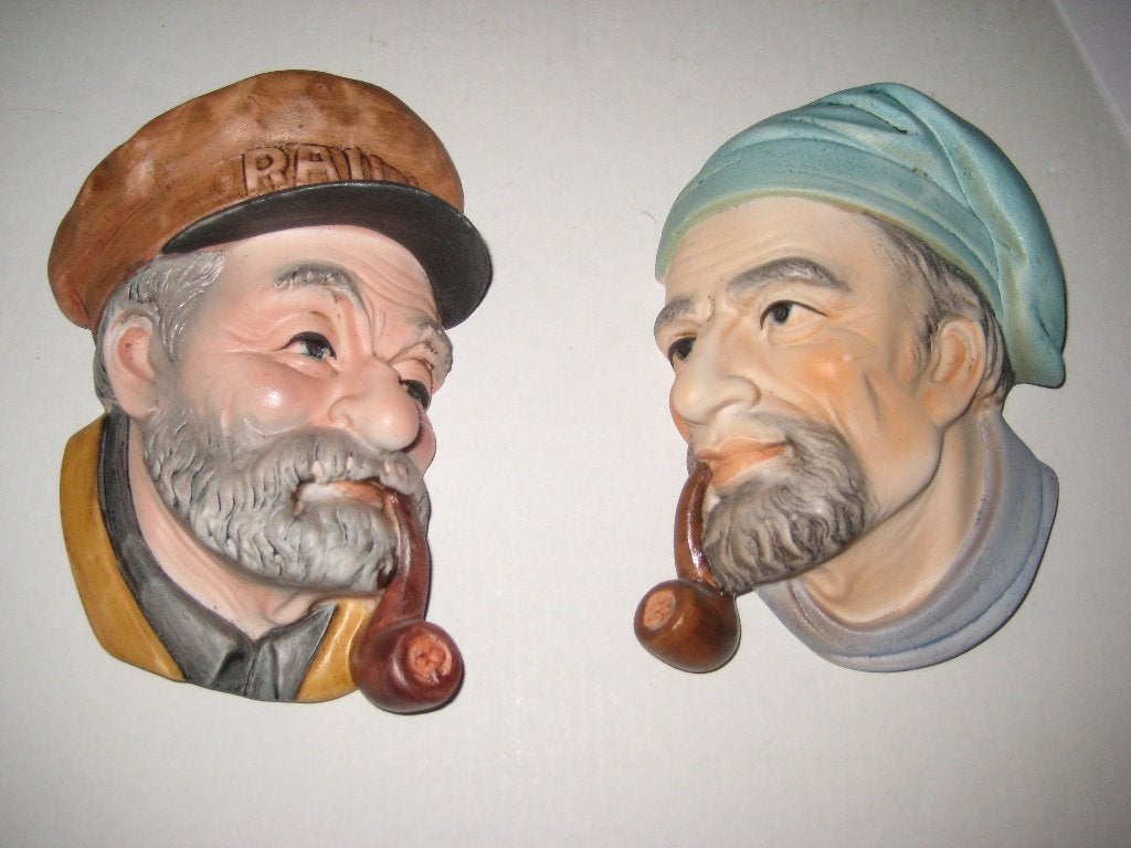 2 zeemans hoofdjes in porselein, Antiek en Kunst, Ophalen