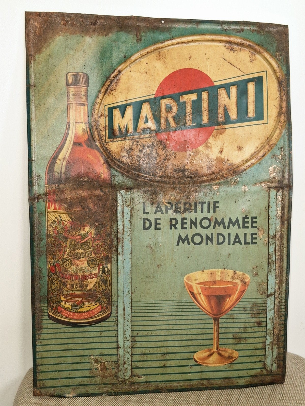 Rare panneau d'affichage MARTINI vers 1940, Collections, Marques & Objets publicitaires, Enlèvement ou Envoi, Panneau publicitaire
