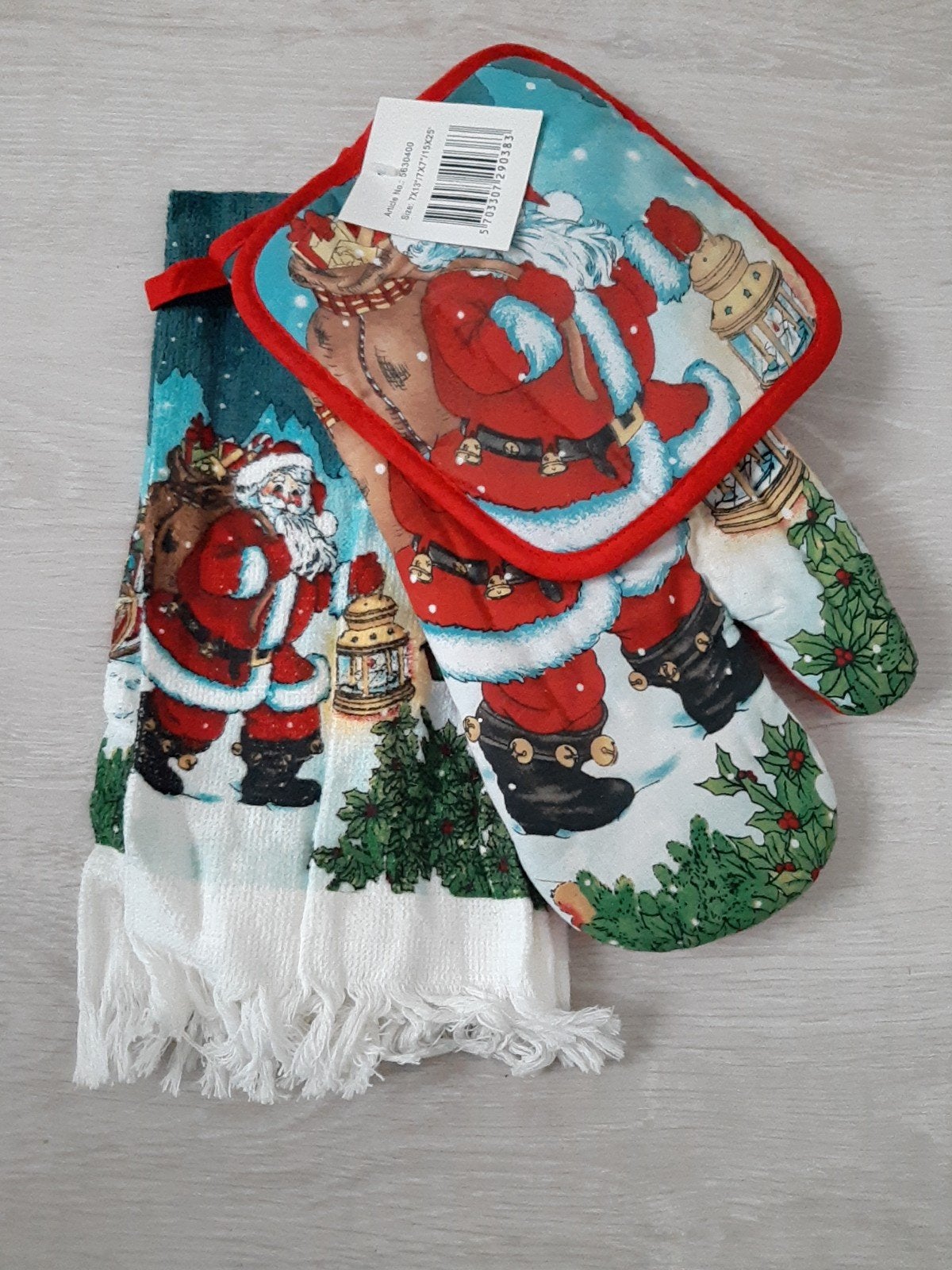 Kersthandschoen, pannenlap en handdoek, Ophalen, Nieuw