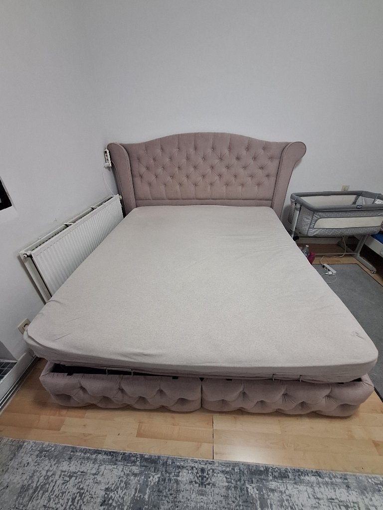 Lit avec Boxspring et tête de lit, Maison & Meubles, Chambre à coucher | Lits boxsprings, Rose, Enlèvement, Utilisé, 180 cm