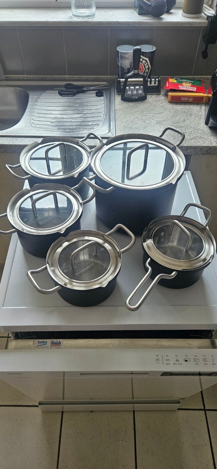 BK-Q-Linair Master Glas Black pannenset 5-delig, Ophalen, BK, Pannenset, Zo goed als nieuw