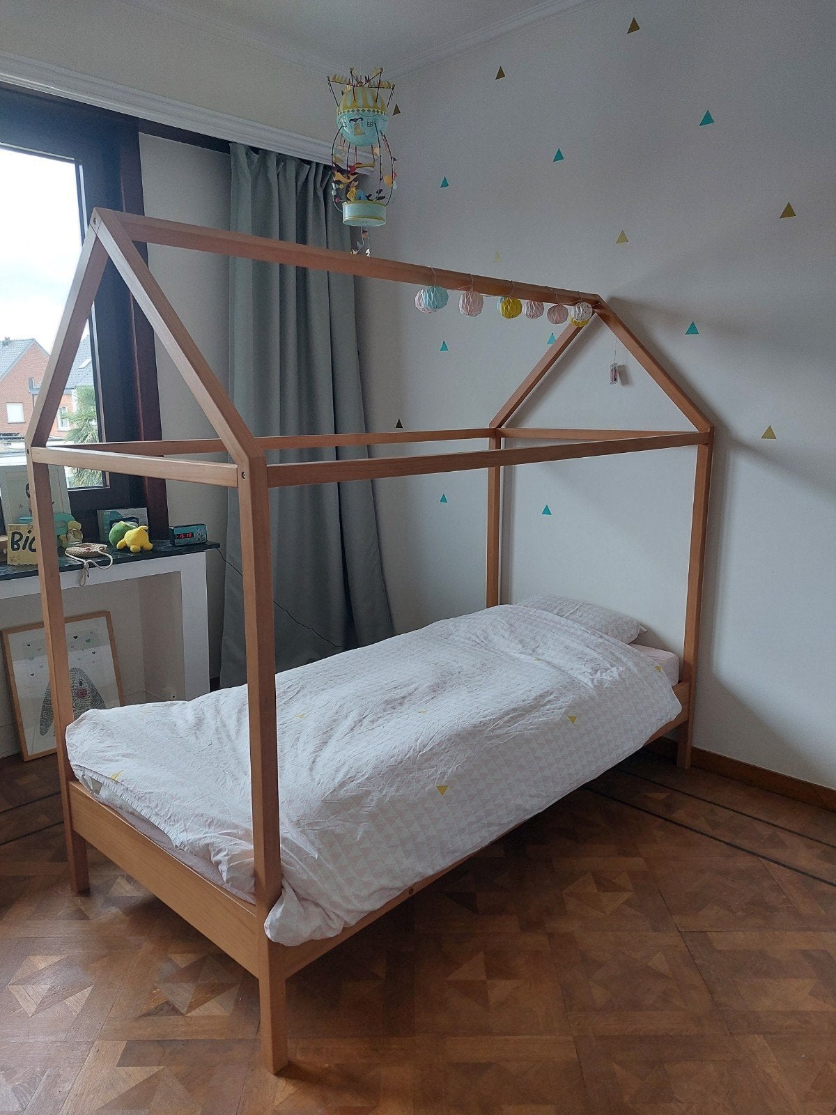 Kinderbed huisje 90x200 hout, Ophalen, 85 tot 100 cm, Gebruikt, Lattenbodem