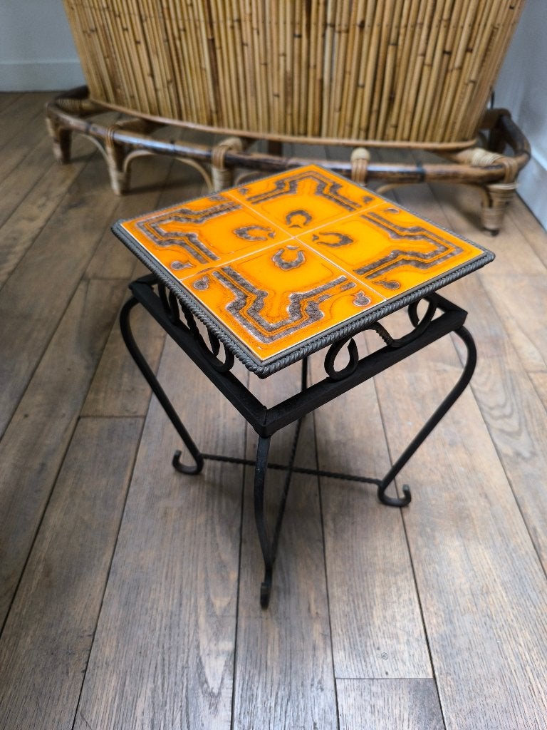 Vintage 1960 1970 oranje mid-century fat lava bijzettafeltje, Ophalen of Verzenden