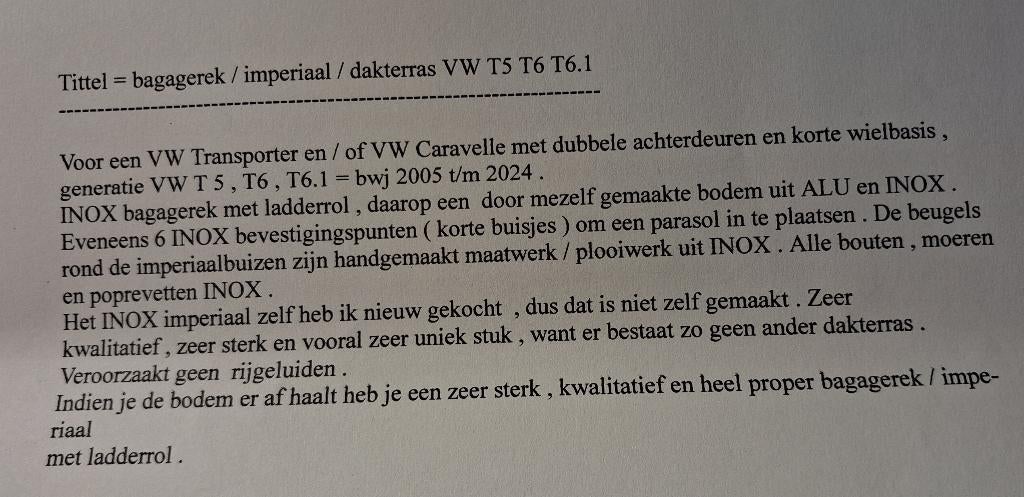 Vw transporter / dakterras, Ophalen, Nieuw, Volkswagen