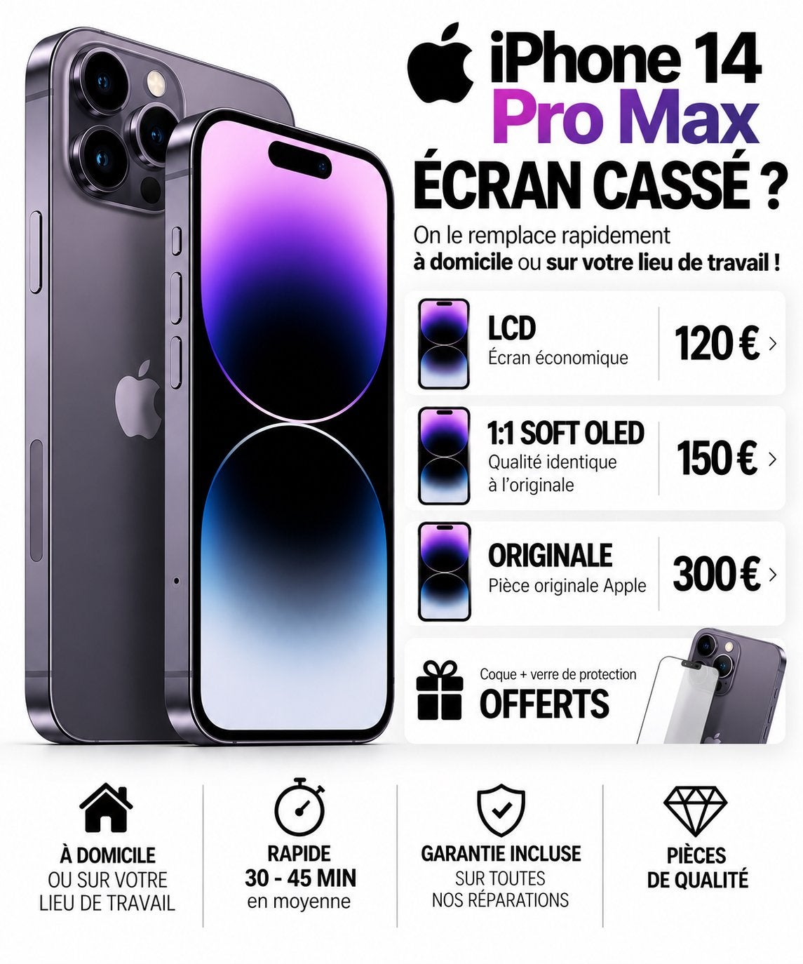 📱RÉPARATION ÉCRAN iPHONE 14 PRO MAX BRUXELLES 0466273471 ✅, Enlèvement, Comme neuf