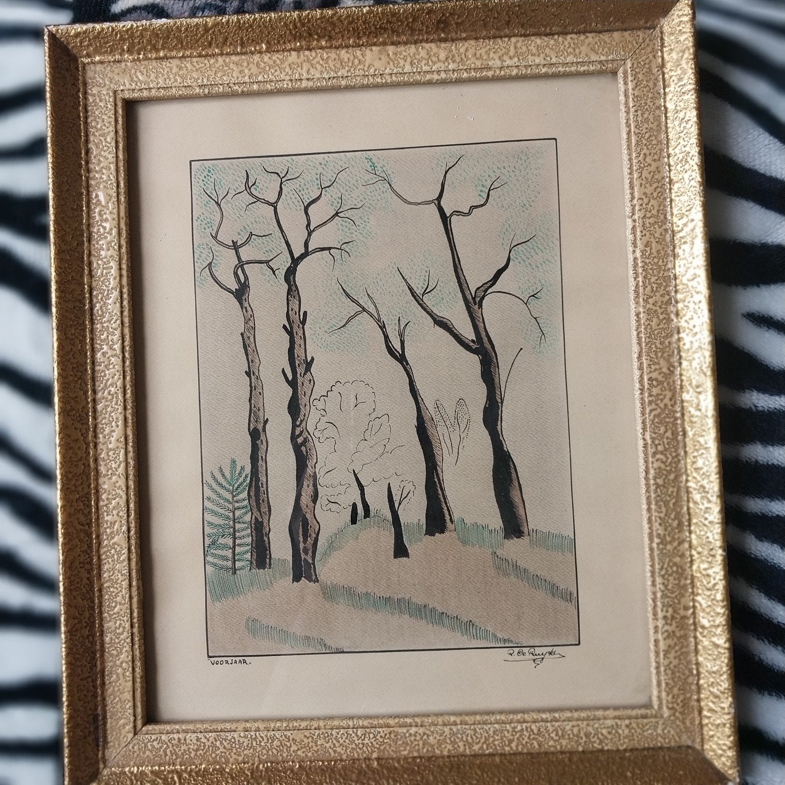 Prachtige originele inkttekening - "Voorjaar" - Gesigneerd, Antiek en Kunst, Kunst | Schilderijen | Klassiek, Klassiek, Gemengde techniek