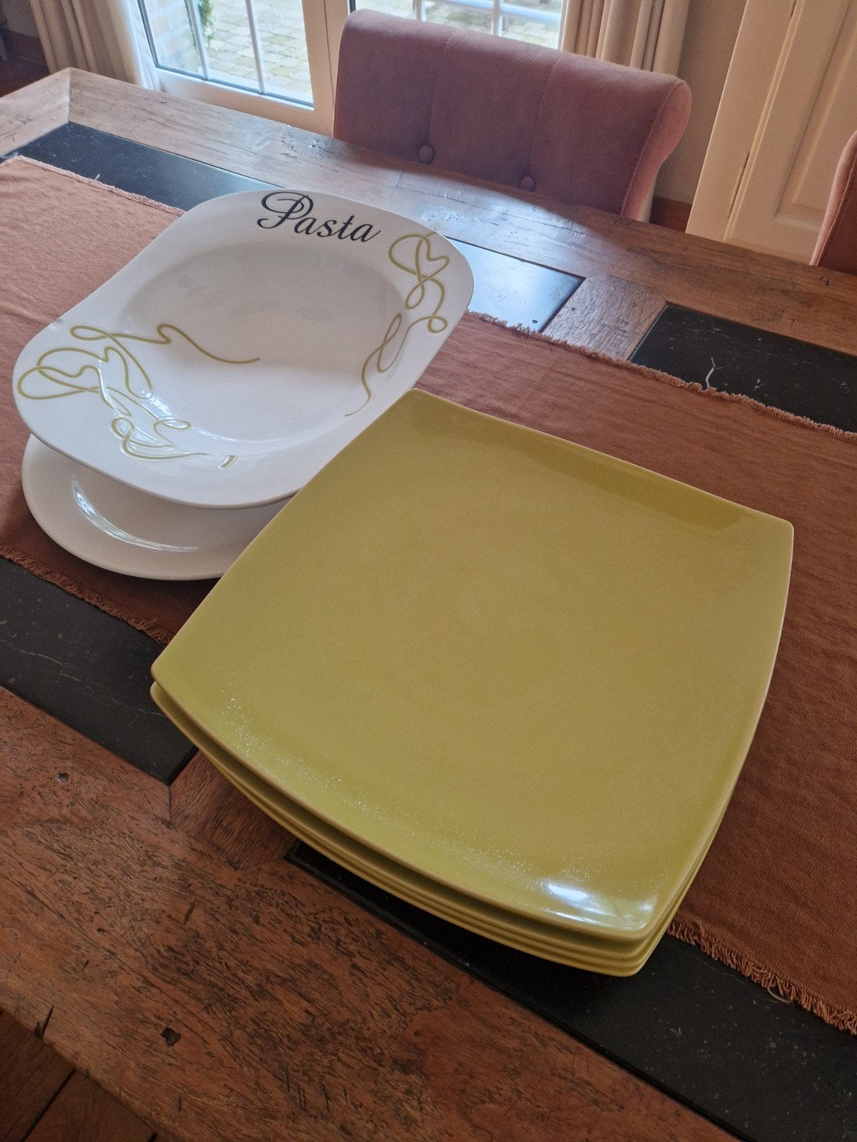 pasta servies 6 personen oil en vinegar, Huis en Inrichting, Ophalen, Gebruikt, Groen, Overige typen