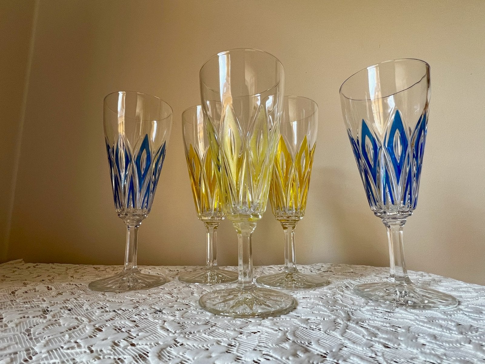 Set de 5 coupes à champagne Arlequin vintage VMC Reims, Enlèvement ou Envoi
