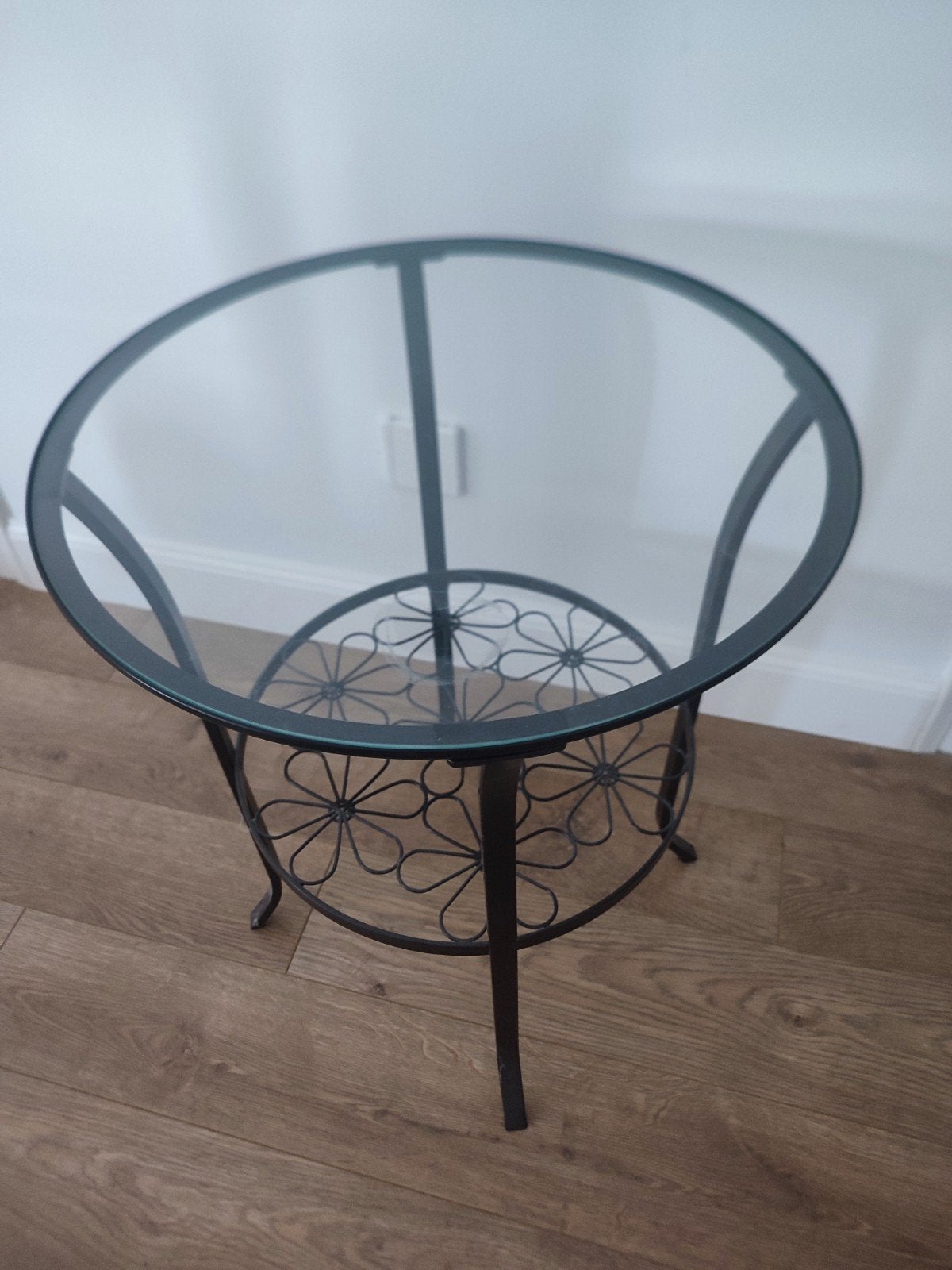 bijzettafel zwart metaal/glas, Ophalen, Zo goed als nieuw, Rond, Metaal