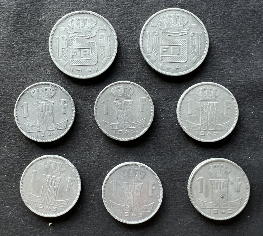 Belgie Leopold III - 5 frank - 1 frank - 1941-1942-1943-1945, Postzegels en Munten, Munten | België, Ophalen of Verzenden, Overig