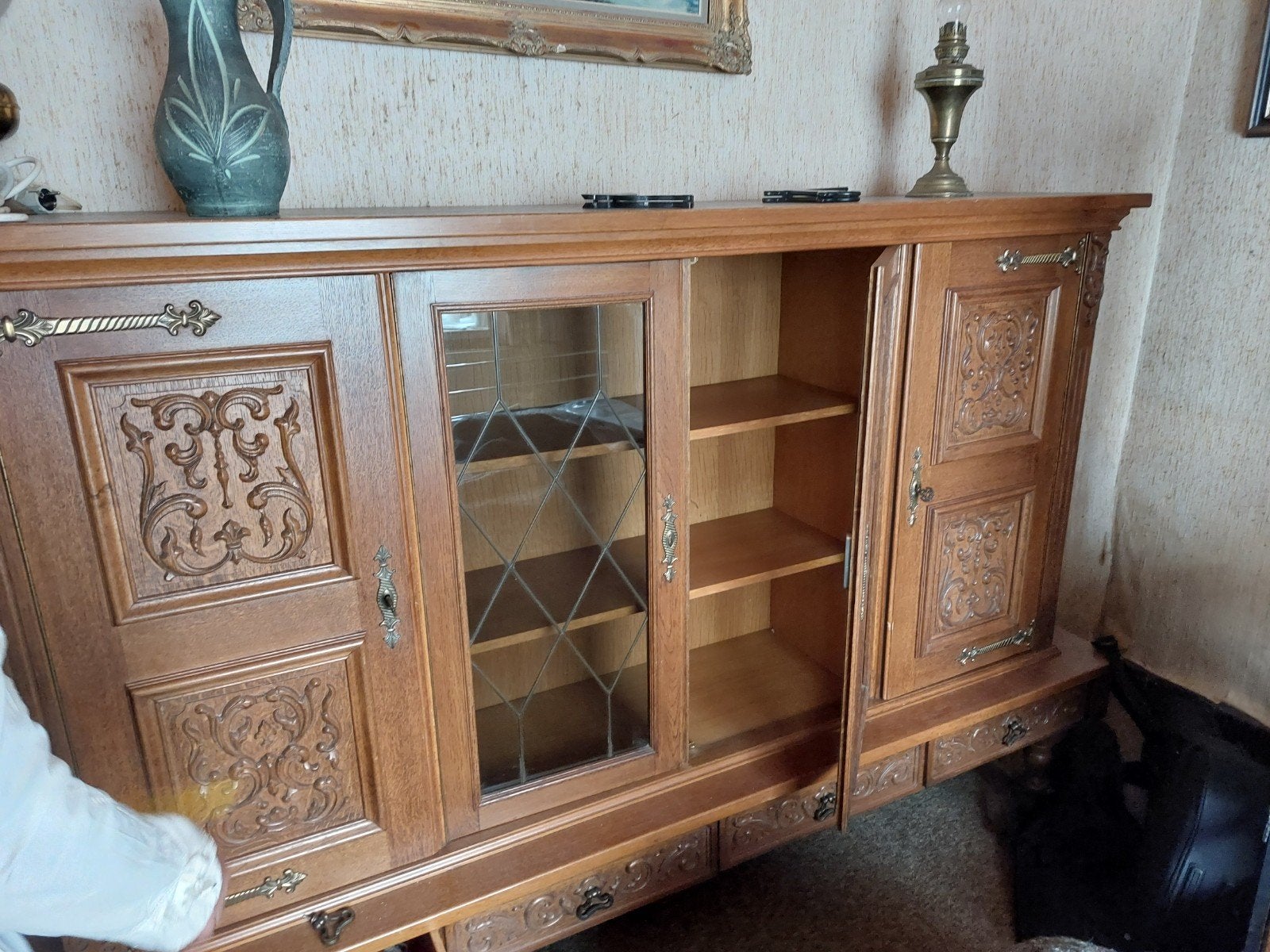 dressoir vol hout + barkast, Huis en Inrichting, Kasten | Dressoirs, Ophalen, Gebruikt, Jaren 60, Met lade(s)