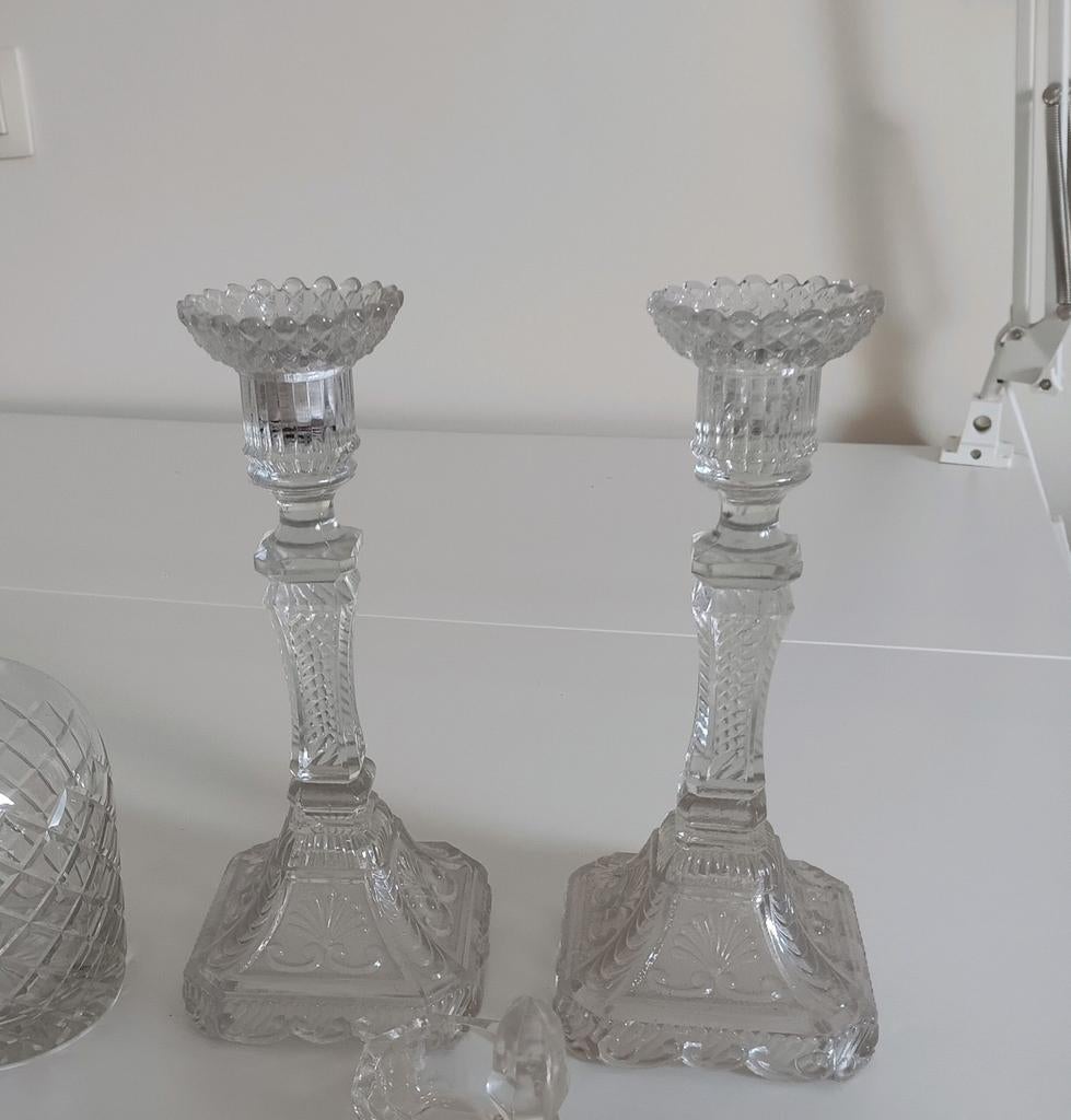Set van 2 oude glazen kandelaars, Antiek en Kunst, Ophalen