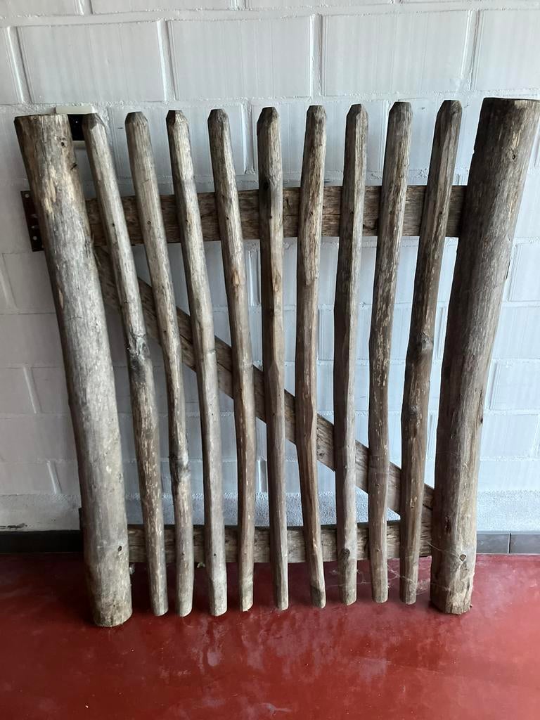 Kastanje poort 150 hoogte 100 breedte met scharnieren, Jardin & Terrasse, Portes de jardin, Enlèvement, Comme neuf, Bois, Portail battant