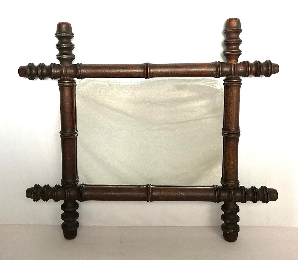 Antieke Houten Faux Bamboe Bambou Spiegel 43x38cm, Enlèvement ou Envoi
