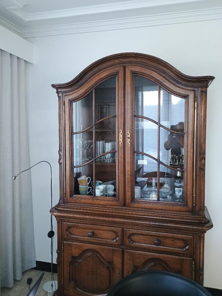 vitrinekast eik met glasdeuren en zijkanten, Ophalen, Glas, 100 tot 150 cm, Klassiek