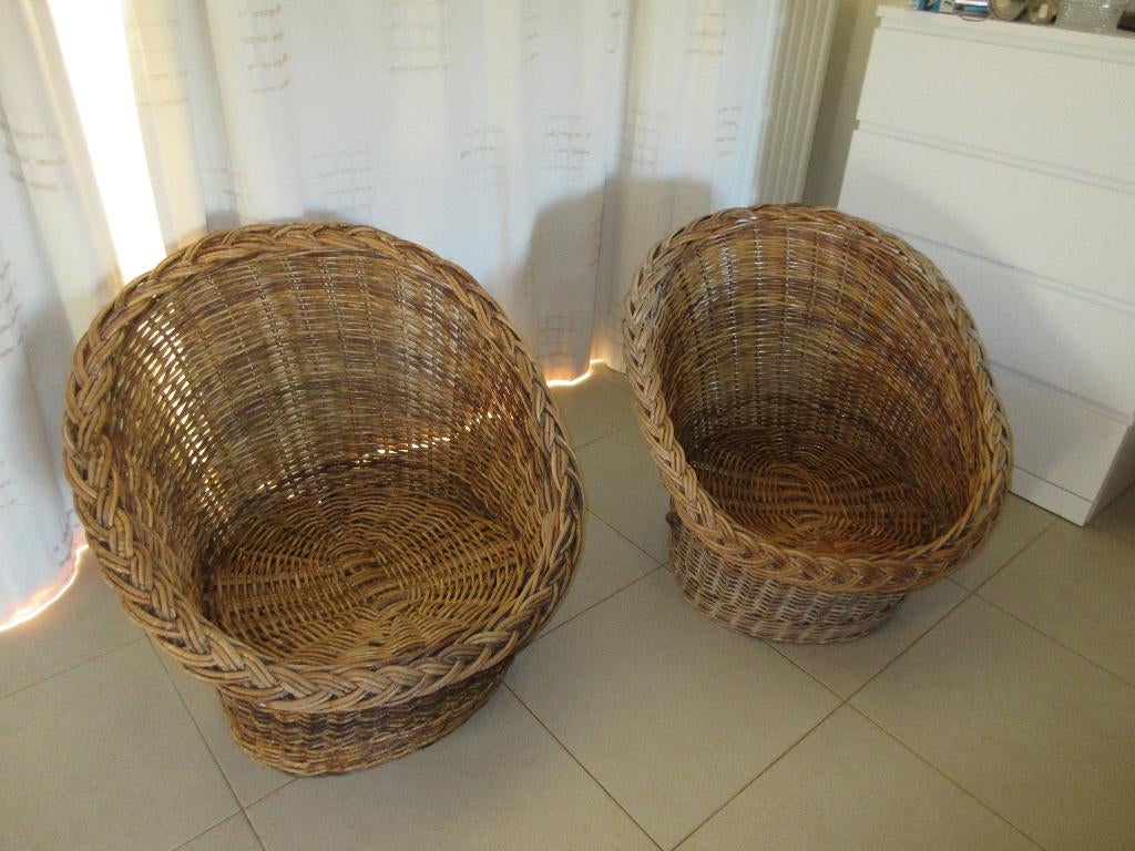 2 rotanstoelen zetels in rotan lage tuinstoel bambou rotan, Ophalen, Rotan
