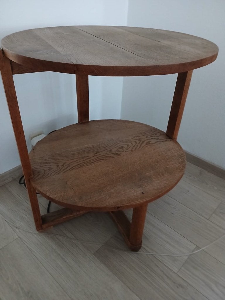 Eiken bezettafel, Enlèvement, Utilisé, Rond, Rustiek
