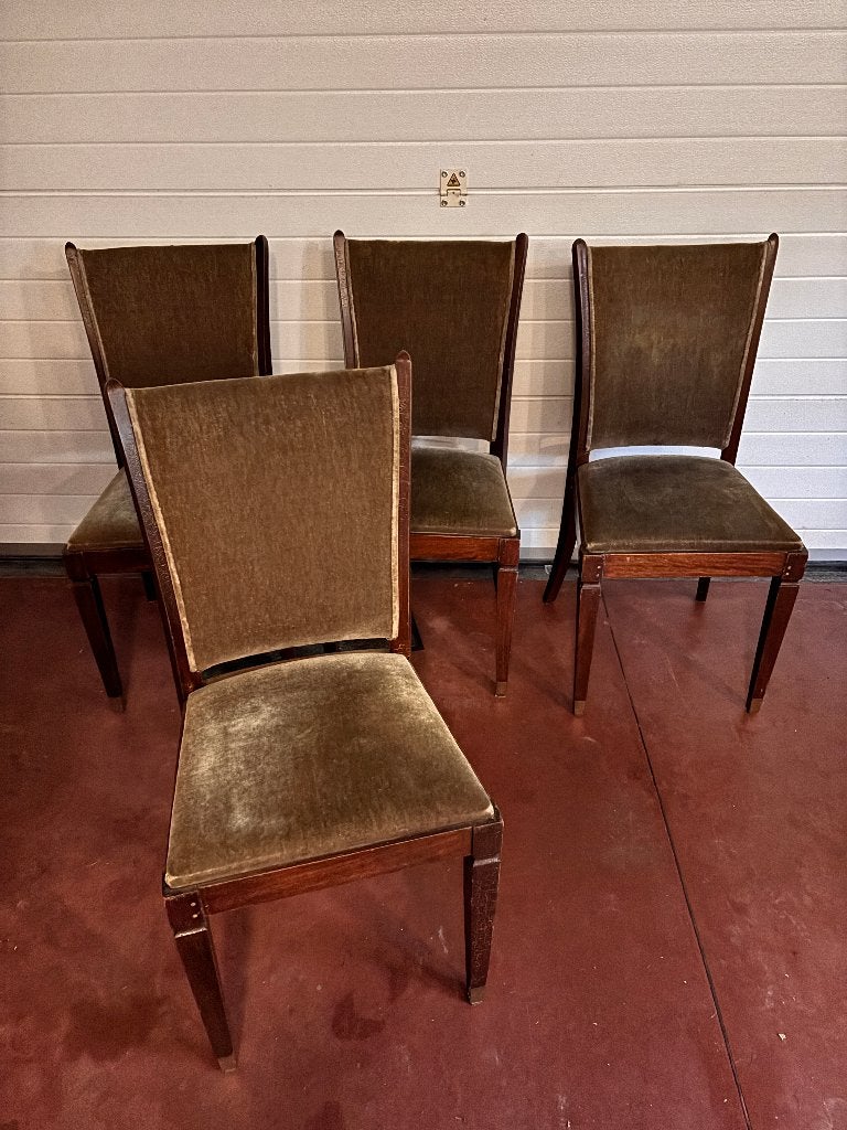 4 vintage houten/stof stoelen, Ophalen, Hout, Gebruikt, Bruin