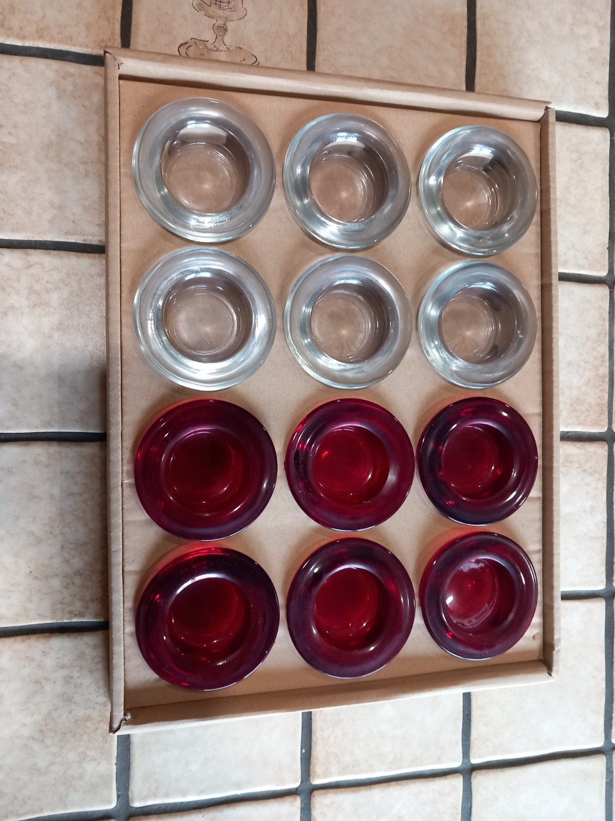 12 supports pour bougies chauffe plat, Enlèvement, Comme neuf, Verre, Bougeoir pour bougie chauffe-plat
