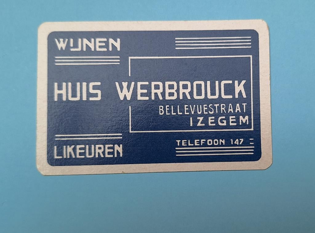 Speelkaart Izegem_Likeuren Werbrouck 1_blauw_205, Verzamelen, Speelkaarten, Jokers en Kwartetten, Gebruikt, Speelkaart(en), Ophalen of Verzenden