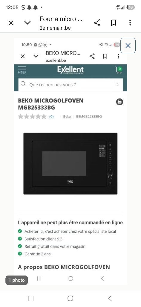 Four micro ondes beko, Neuf, Encastré, Croustillant, Enlèvement