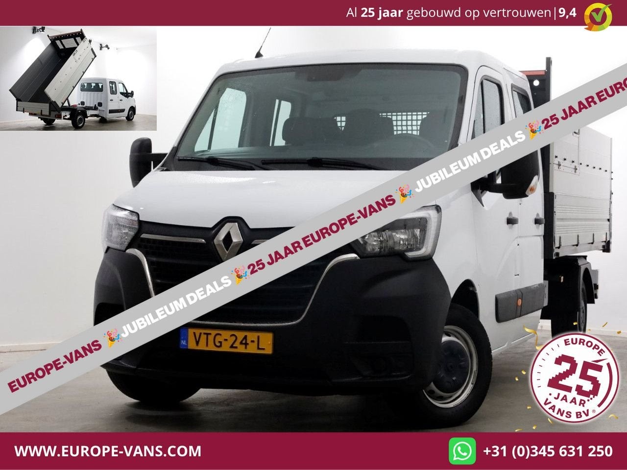 Renault Master T35 2.3 dCi 145pk L3 D.C. Kipper met hoge boo, Auto's, Bestelwagens en Lichte vracht, Renault, Wit, Bedrijf, Onderhoudsboekje
