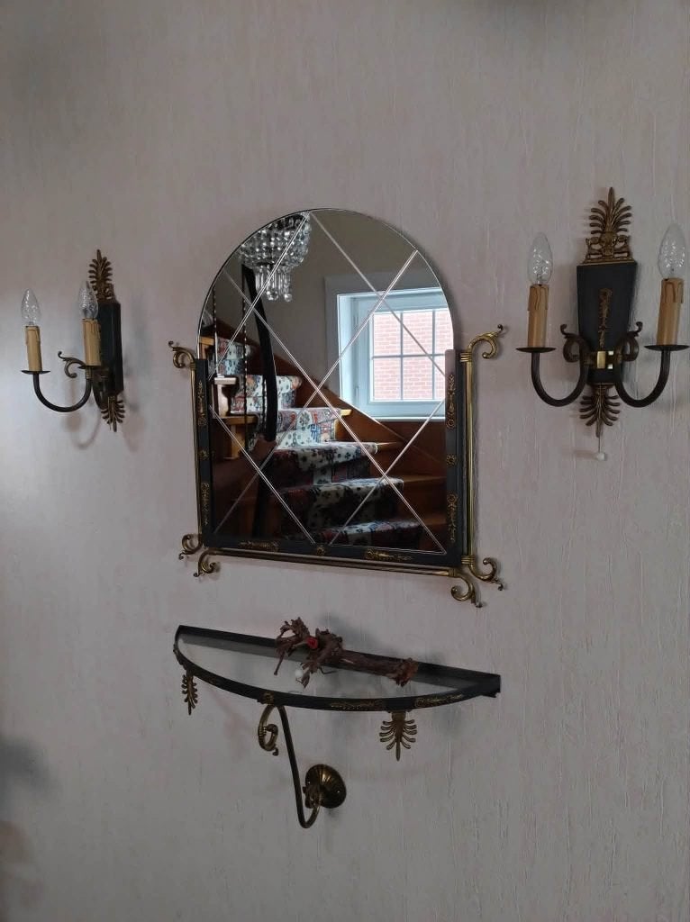 wandlampen met glazen wandtafeltje en spiegel, Ophalen, Gebruikt, Glas, Wandlamp