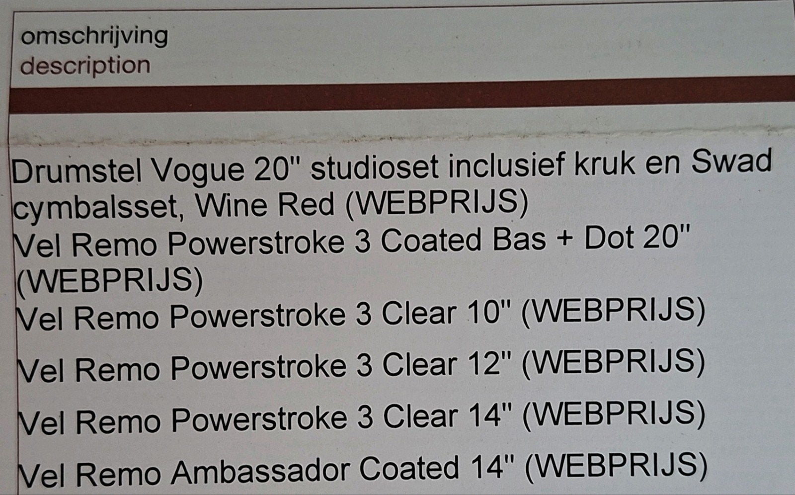 Drumstel Vogue 20", Muziek en Instrumenten, Drumstellen en Slagwerk, Ophalen, Gebruikt, Overige merken