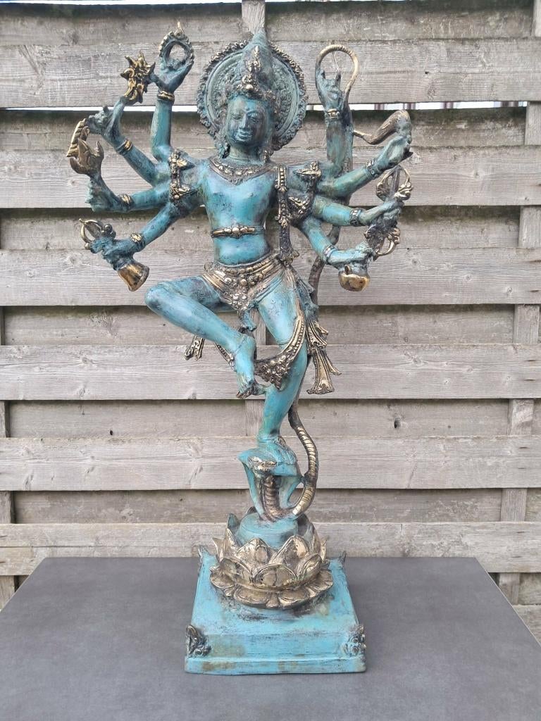 Bronzen beeld van Shiva dansend op cobra Naga/Azië/India, Antiek en Kunst, Ophalen of Verzenden