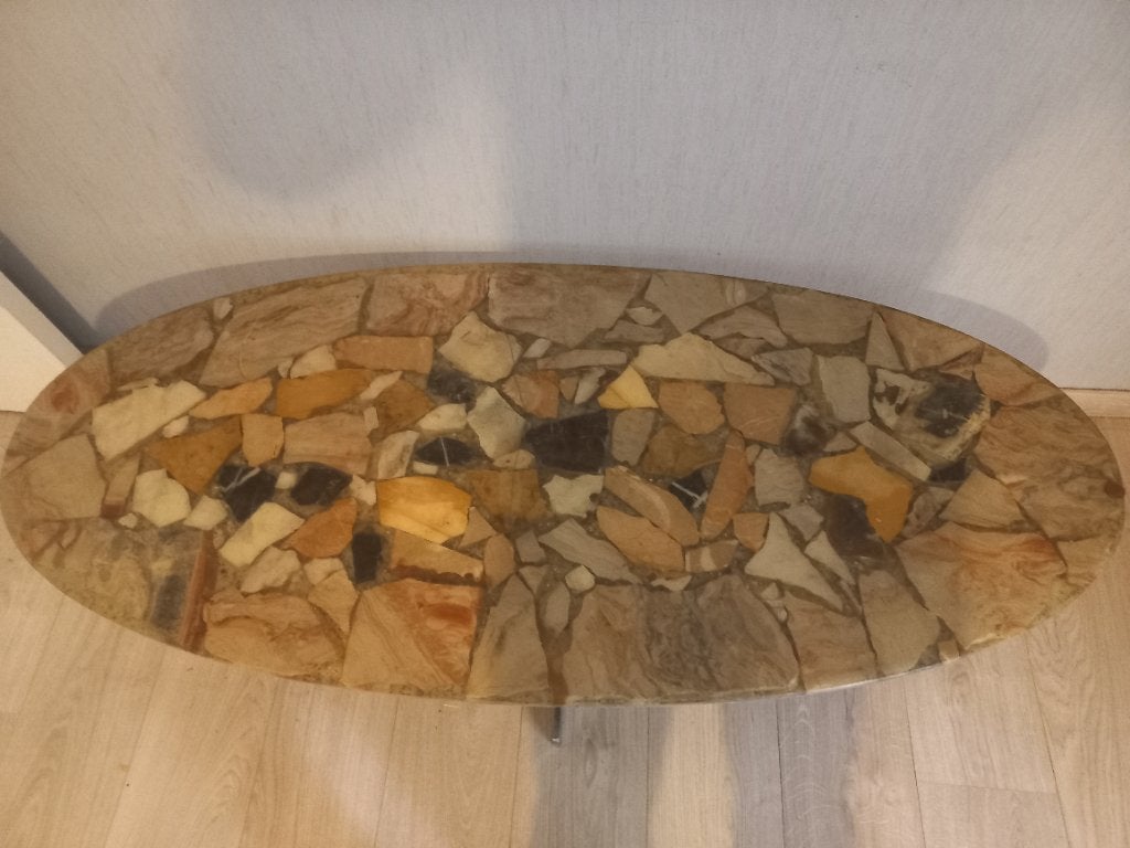 Vintage tafel met natuursteen, Maison & Meubles, Tables | Tables de salon, Utilisé, Moins de 50 cm, 50 à 100 cm, 100 à 150 cm