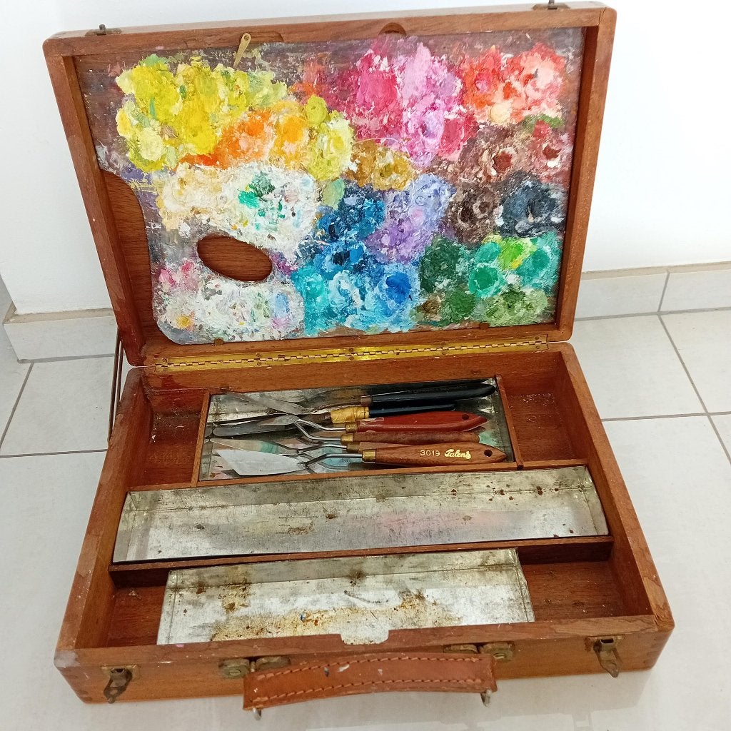 Boîte de peintre unique avec panneau et outils., Hobby & Loisirs créatifs, Peinture, Enlèvement ou Envoi, Utilisé, Autres types