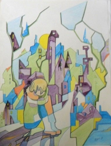 Kunsthandel Gennep - "Alleen In De Stad", Antiquités & Art, Art | Peinture | Moderne, Enlèvement ou Envoi, Papier/carton, Peint à la main