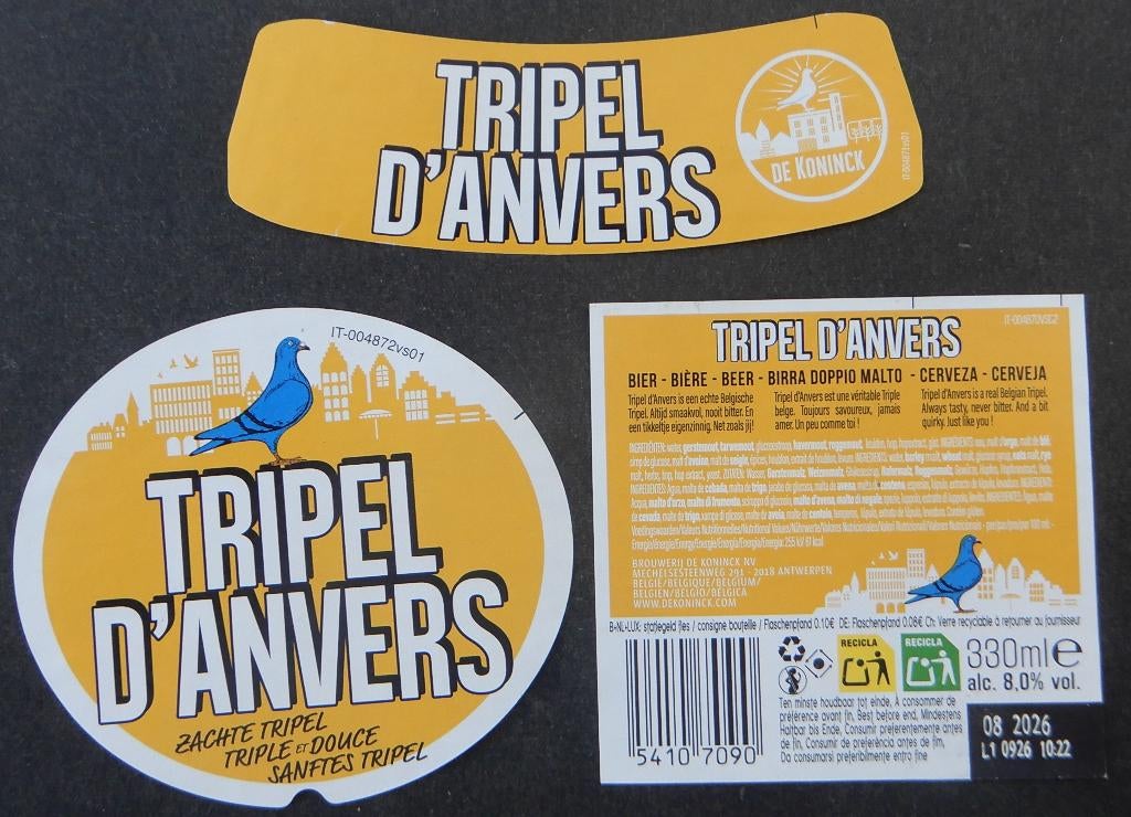 Bieretiket Tripel d'Anvers Brouwerij De Koninck (13g0), Verzamelen, Biermerken, Verzenden, Gebruikt, De Koninck