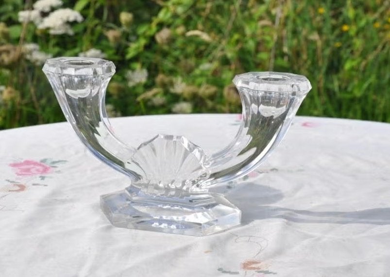 bougeoir en cristal gravé val st lambert, Enlèvement ou Envoi