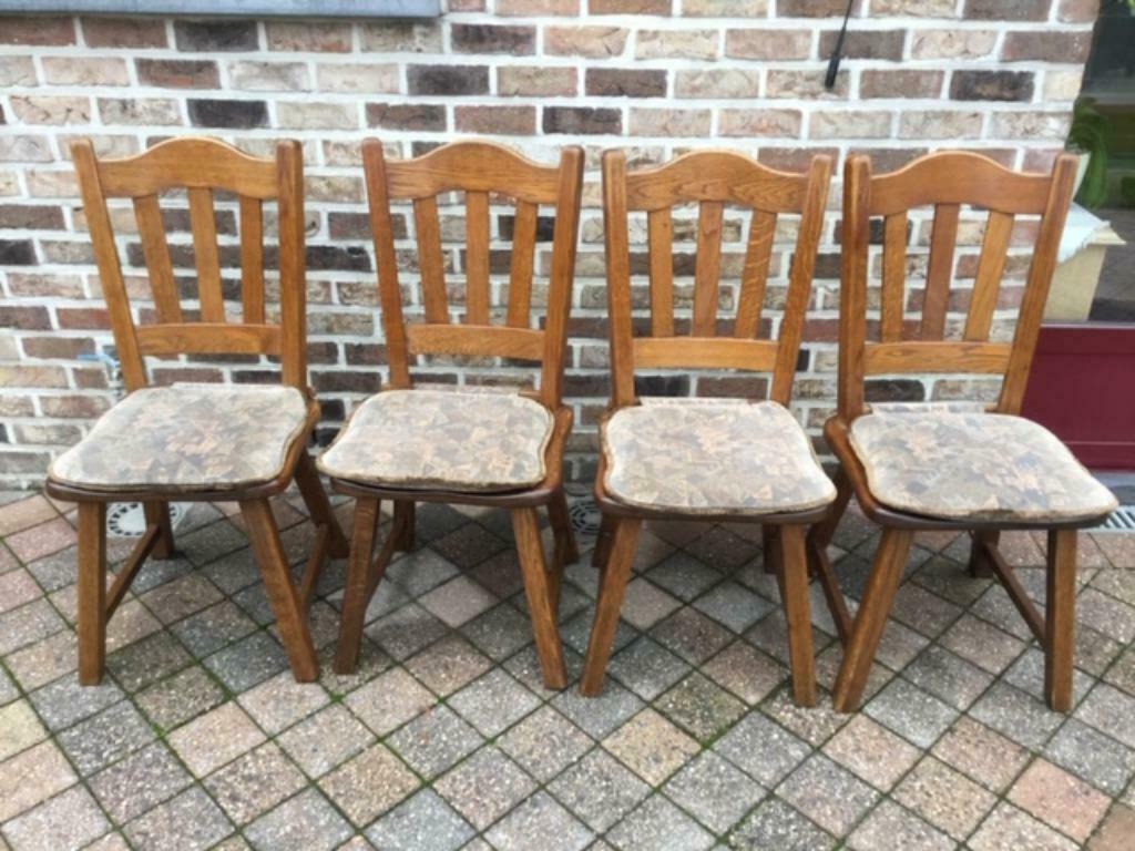 EIKEN STOELEN 4 STUKS +ZITKUSSENS, Huis en Inrichting, Stoelen, Ophalen, Bruin, Zo goed als nieuw, Vier