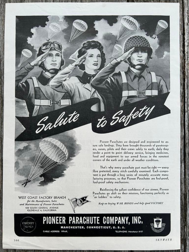 US WO2 advertentie PIONEER met parachutisten, airborne, Ophalen of Verzenden, Zo goed als nieuw