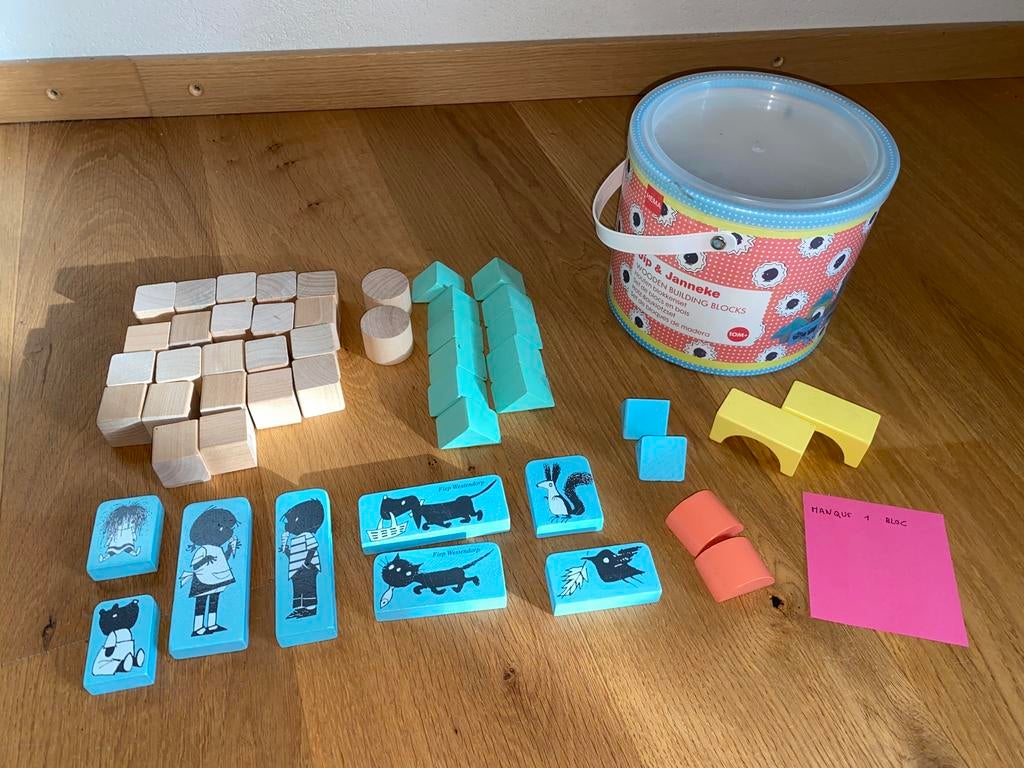 Boîte de blocs en bois Jip & Janneke, Enfants & Bébés, Jouets | Blocs de construction, Enlèvement, Comme neuf, Autres marques
