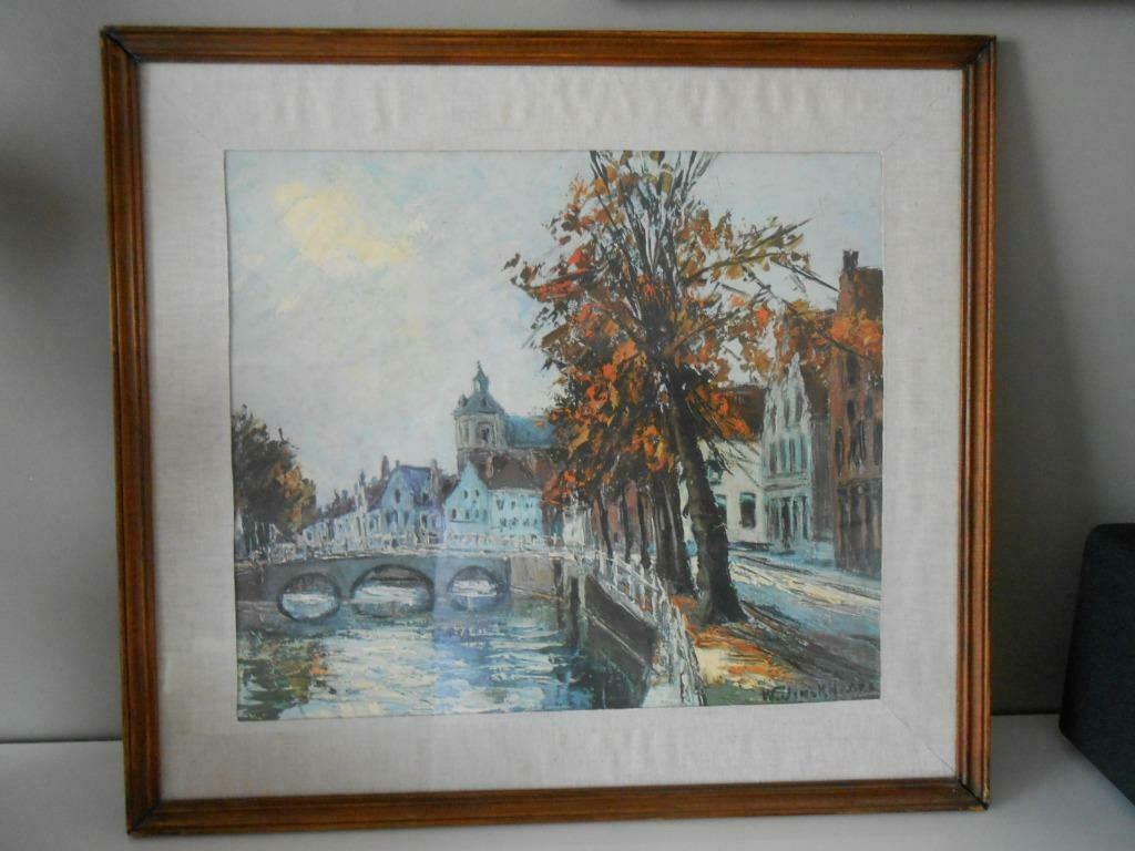 peinture huile sur toile vue ville .., Antiquités & Art, Art | Peinture | Classique, Enlèvement ou Envoi