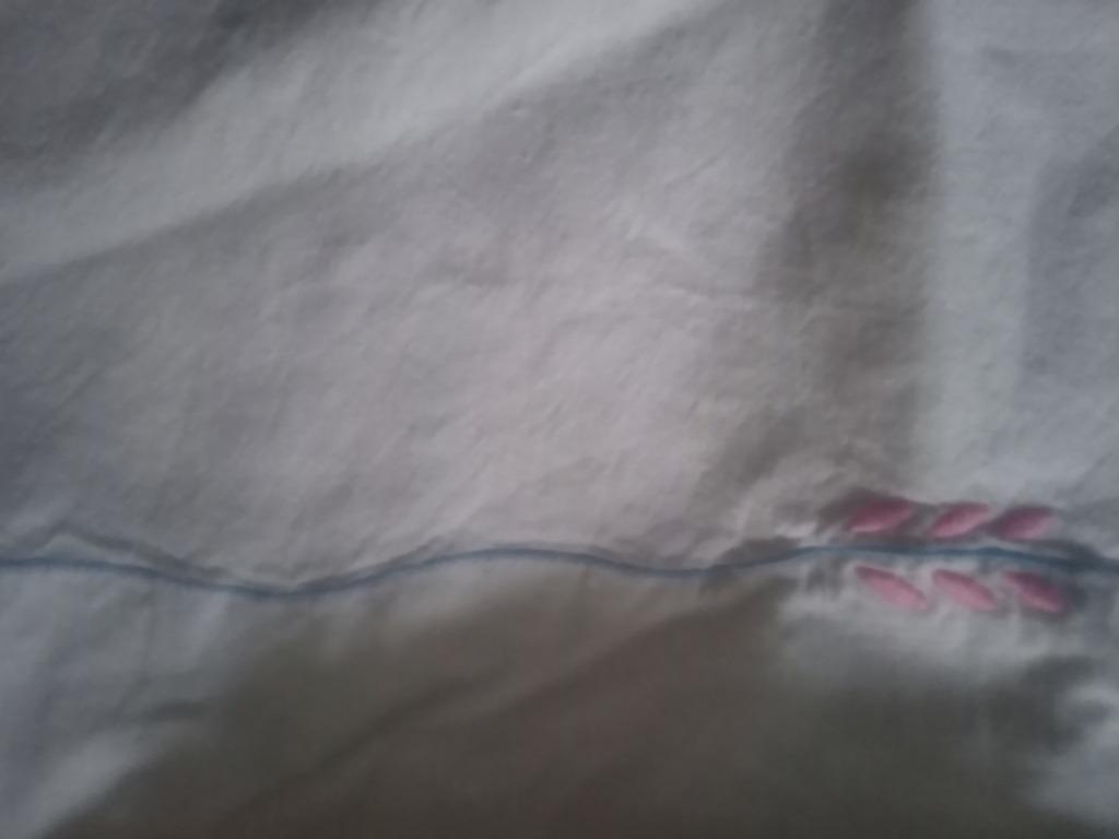 Drap brodés ancien en coton, Enlèvement ou Envoi, Deux personnes, Blanc
