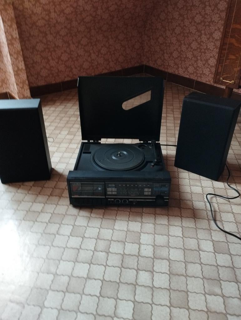 Platen- en cassettespeler Crown met 2 boxen, TV, Hi-fi & Vidéo, Enlèvement, Utilisé
