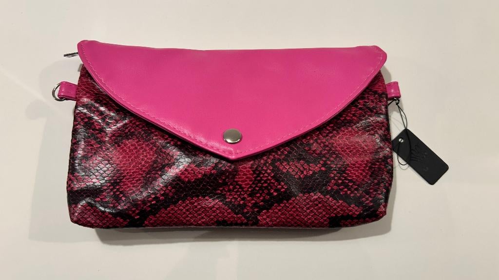 Fuchsia handtas met slangenprint, Enlèvement ou Envoi, Neuf, Rose, Sac à main