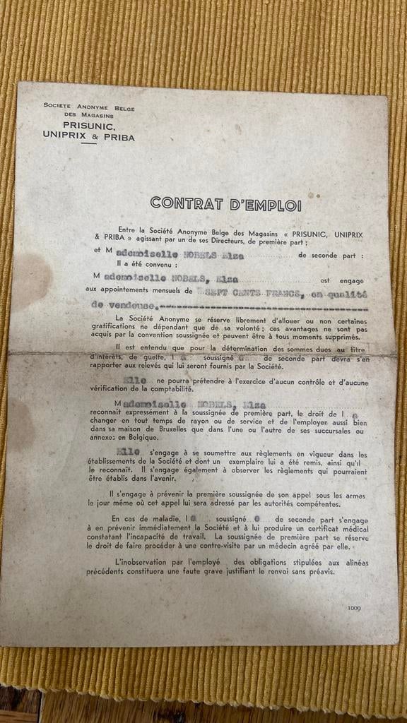 Contract (Priba) met fiscale zegels van Elza Nobels (1938), Ophalen of Verzenden