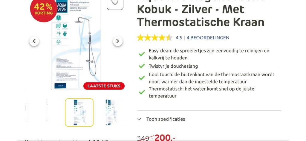 Aquavive Regendouche Met Thermostatische Kraan, Ophalen, Nieuw, Chroom, Douche