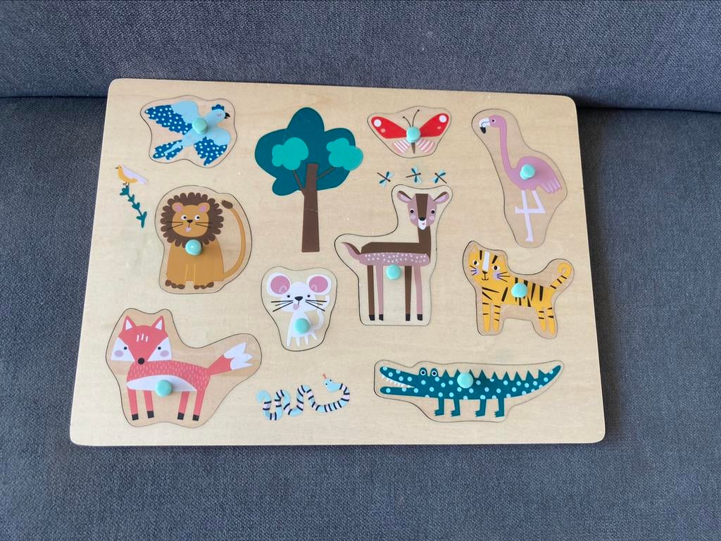 Inlegpuzzel dieren zo goed als nieuw, Ophalen of Verzenden, Minder dan 10 stukjes, Zo goed als nieuw, Van hout