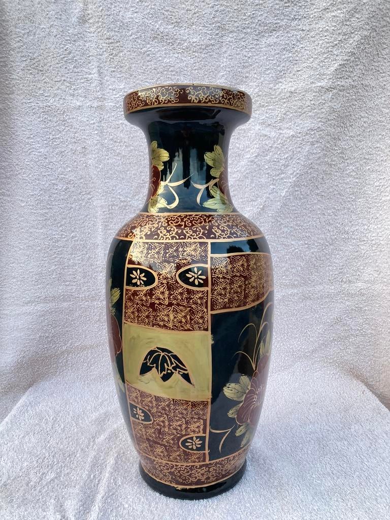 Chinese vaas hoogte 45 cm zwart goud met authentieke stempel, Ophalen of Verzenden